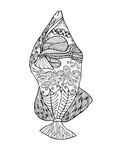 Abstract organic shape with intricate patterns and paisley designs coloring page.